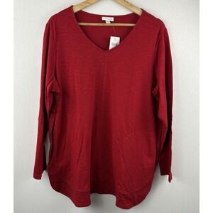 J Jill Tunic Top Womens XL Red Split Side Pockets‎ Simple Stretch Banded Hem NEW